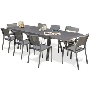 DCB GARDEN Table de jardin STOCKHOLM-TB300-ALU à rallonge, 6 chaises STOCKHOLM-CH et 2 fauteuils STOCKHOLM-FT empilables pas cher