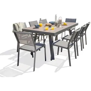 DCB GARDEN Table de jardin STOCKHOLM-TB300-CER à rallonge, 6 chaises STOCKHOLM-CH et 2 fauteuils STOCKHOLM-FT empilables pas cher