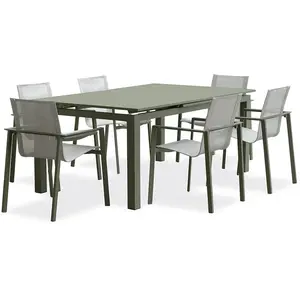 DCB GARDEN Table de jardin MIAMI-TB240-KAKI avec rallonge et 6 fauteuils MIAMI-FT-KAKI empilables pas cher