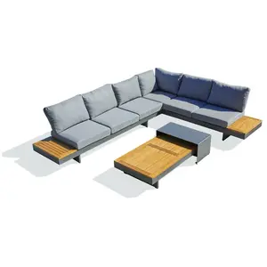 DCB GARDEN Salon de jardin d'angle VANUATU 6 places en bois d'acacia et aluminium - GRIS ANTHRACITE