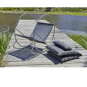 DCB GARDEN Fauteuil à bascule de jardin en inox et toile plastifiée grise pas cher