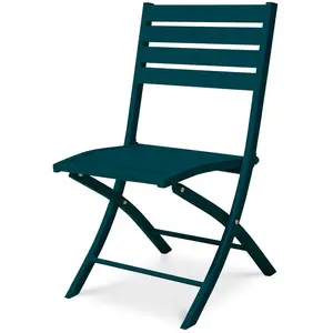 CITY GARDEN Chaise de jardin pliante en aluminium bleu canard pas cher