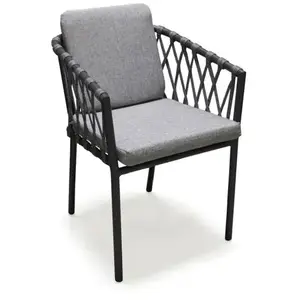 Fauteuil de jardin - PARIS GARDEN - PILAT - Aluminium et corde - Gris anthracite pas cher