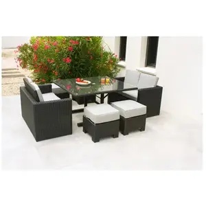 DCB GARDEN Ensemble repas de jardin OCEANE LUNCH encastrable 8 places en résine tressée et plateau verre - NOIR pas cher