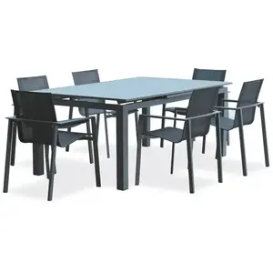 DCB GARDEN Table de jardin ALU-MIAMI-TBALU avec rallonge et 6 fauteuils ALU-MIAMI-FT empilables pas cher