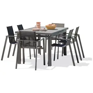DCB GARDEN Table de jardin VENISE-TB250 avec rallonge et 6 fauteuils ALU-MIAMI-FT empilables pas cher