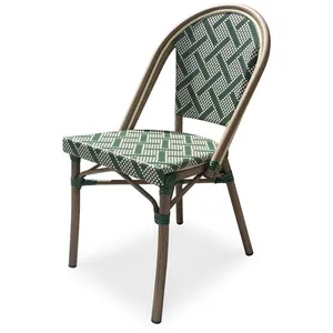 Fauteuil de jardin empilable BISTRO en aluminium effet bois et textilène - VERT pas cher