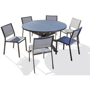 DCB GARDEN Ensemble repas PELOSA 6 places en aluminium anthracite avec rallonge papillon pas cher