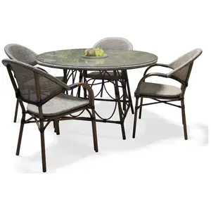 Ensemble repas de jardin - DCB GARDEN - USHUAIA - Table ronde - Fauteuils empilables - Aluminium marron pas cher