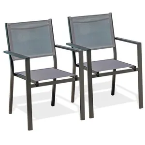 DCB GARDEN Lot de 2 fauteuils de jardin en alu et toile plastifiée grise pas cher