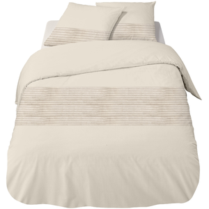Parure de lit 3 pièces velours bande côtelé housse + taies Crème 260x2... pas cher