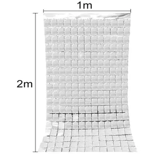 CDA RIDEAU DE FÊTE CARRÉS SCINTILLANTS 2X1M ARGENT pas cher