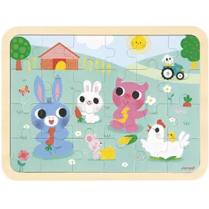 Puzzle en bois Janod À la ferme 24 pièces pas cher