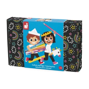 Janod Colo - Kleurset - Bevat 42 Elementen Om Al Je Creativiteit Mee Kwijt Te Kunnen - 12 Ansichtkaarten En 30 Stuks Kleurgerei - In Leuke Herbruikbare Opbergdoos - Complete Set Voor Kleine Kunstenaars - Geschikt Vanaf 3 Jaar pas cher
