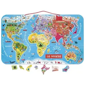 Juratoys Puzzle Monde Magnétique en bois - Janod - 92 pièces - Dès 7 ans pas cher