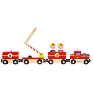 Train de pompiers en bois JANOD - wagons magnétiques et échelle rotative pas cher