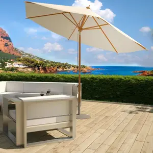 CONCEPT USINE Parasol rond en bois inclinable toile écru diamètre 300 cm cancun pas cher