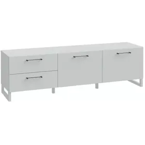 MEUBLETMOI Meuble TV 165 cm décor gris clair mat et poignées métal noir - ASTORIA pas cher