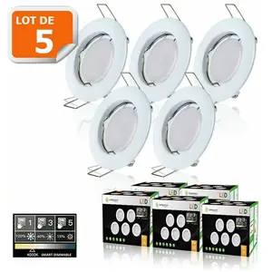 LAMPESECOENERGIE 5 SPOTS LED DIMMABLE SANS VARIATEUR 7W eq.56w BLANC NEUTRE FINITION BLANCVendu parcdiscount