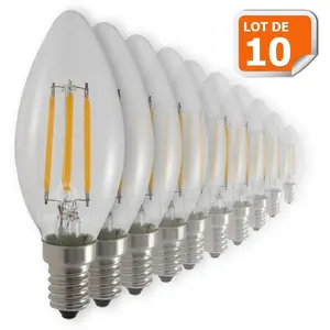 LAMPESECOENERGIE Lot de 10 Ampoules Flamme Filament 4w eq. 42W Culot E14 blanc chaud 3000K pas cher