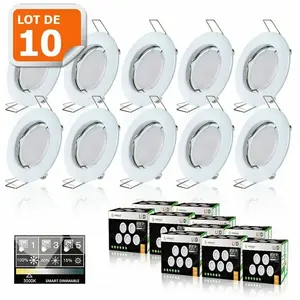 10 Spots LED Dimmable Blanc Chaud - LAMPESECOENERGIE - Finition Blanche - Encastrable - 7W eq. 56W pas cher