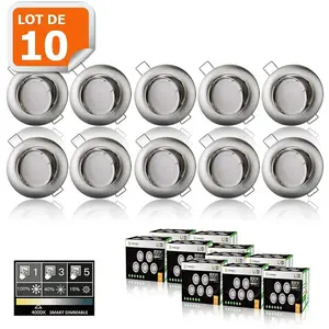 10 Spots LED Dimmable Alu Brossé - LAMPESECOENERGIE - Blanc Neutre - O... pas cher