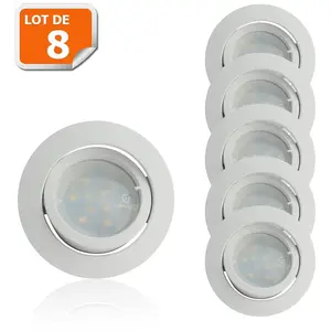 Spot Led Encastrable Blanc Orientable - LAMPESECOENERGIE - Lot de 8 - LED - Non compatible variateur pas cher