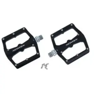 Pedale vtt descente - bmx newton noir a roulements alu cnc filetage 9-16 avec picots argent demontable (paire) 115x97mm pas cher