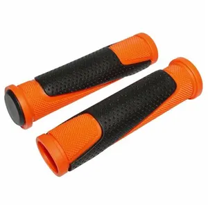 Paire de poignées VTT bi-matiere Newton - orange/noir - 130 mm - Homme - Adulte pas cher