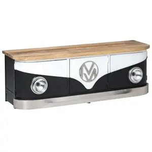Meuble TV noir avec plateau en bois de manguier Combi pas cher