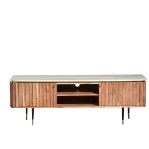 Meuble tv en bois dacacia et marbre blanc JudithVendu parcdiscount