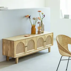 Meuble TV en bois de manguier et cannage EdanaVendu parcdiscount