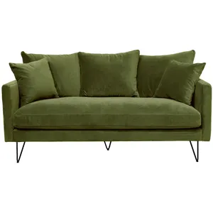 Drawer Villabon - Canapé 3 places en velours pieds noirs - Couleur - Vert olive pas cher