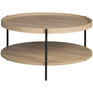 Drawer Korro - Table basse ronde en bois et métal ø80cm - Bois clair pas cher