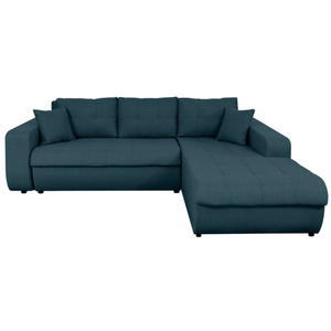 LOUNGITUDE Canapé d'Angle SUZIE Convertible en Tissu - Angle Droit, Bleu pétrole pas cher