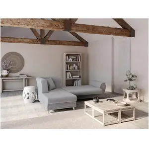 LOUNGITUDE Canapé d'angle FLAVIE convertible en tissu - Angle Gauche, Gris pas cher