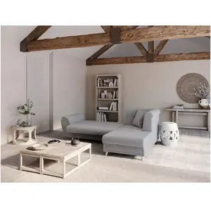 LOUNGITUDE Canapé d'angle FLAVIE convertible en tissu - Angle Droit, Gris pas cher