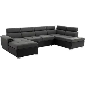 LOUNGITUDE Canapé d'Angle Panoramique PAOLA Convertible en Simili et T...Vendu parcdiscount