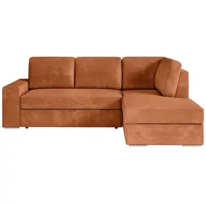 LOUNGITUDE Aden - Canapé D'angle Convertible Avec Coffre En Velours Côtelé - Angle Droit - Terracotta pas cher