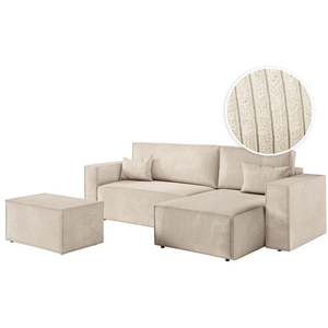 LOUNGITUDE PACK - CLARISSE - Canapé d'angle convertible réversible avec pouf en velours côtelé - Beige pas cher