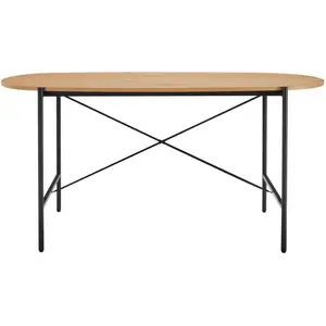 LOUNGITUDE Table à manger BRODIE avec finition chêne et pieds métal noirs - 160x90 cm - BoisVendu parcdiscount