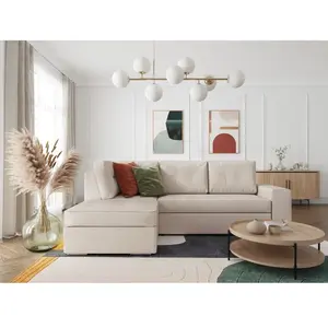LOUNGITUDE Canapé d'angle fixe convertible avec coffre en tissu - Beige - Angle G... pas cher