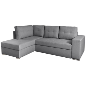 LOUNGITUDE ADEN - Canapé d'angle fixe convertible avec coffre en tissu - Gris - Angle Gauche pas cher
