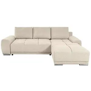 Canapé d'angle convertible LOUNGITUDE CABELLO en tissu beige avec coff...