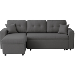 LOUNGITUDE MARIUS - Canapé d'angle convertible réversible en tissu - Gris foncé pas cher