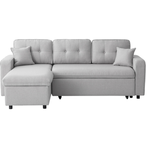 LOUNGITUDE MARIUS - Canapé d'angle convertible réversible en tissu - Gris clair pas cher