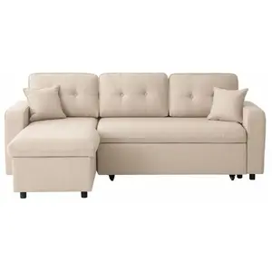 Canapé d'angle convertible réversible MARIUS - LOUNGITUDE - Tissu - Beige - 3 places pas cher