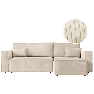 LOUNGITUDE CLARISSE - Canapé d'angle convertible réversible avec coffre en velours côtelé - Beige pas cher
