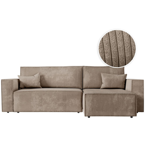 LOUNGITUDE CLARISSE - Canapé d'angle convertible réversible avec coffre en velours côtelé - Taupe pas cher