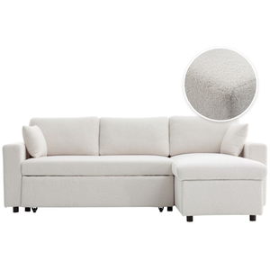 LOUNGITUDE MARIA - Canapé d'angle réversible, convertible en tissu bouclette - Blanc pas cher